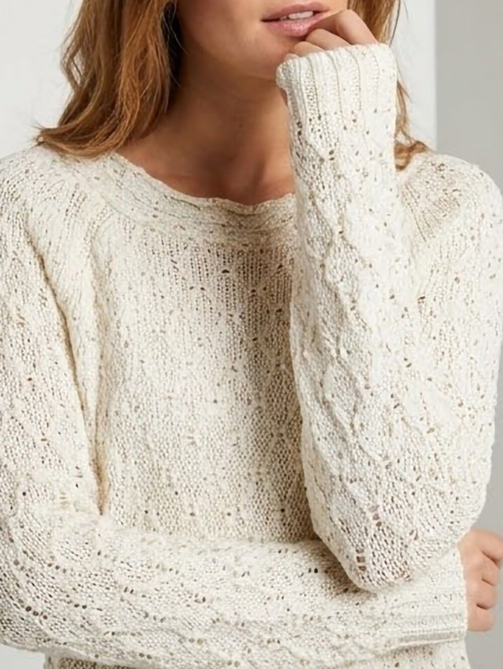 New York & Company Off White Cable Knit Women’s Sweater Acrylic Large